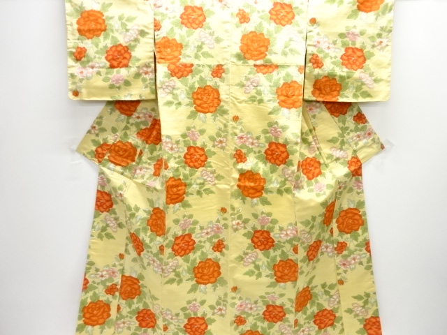 JAPANESE KIMONO / TSUMUGI / UNUSED / WOVEN FLORAL PLANTS